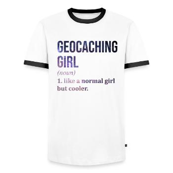 Géocaching - T-shirt contrasté Homme - blanc/noir - Devant - AI Model Female 172 light (172cm) & AI Model Male 178 dark (178cm)