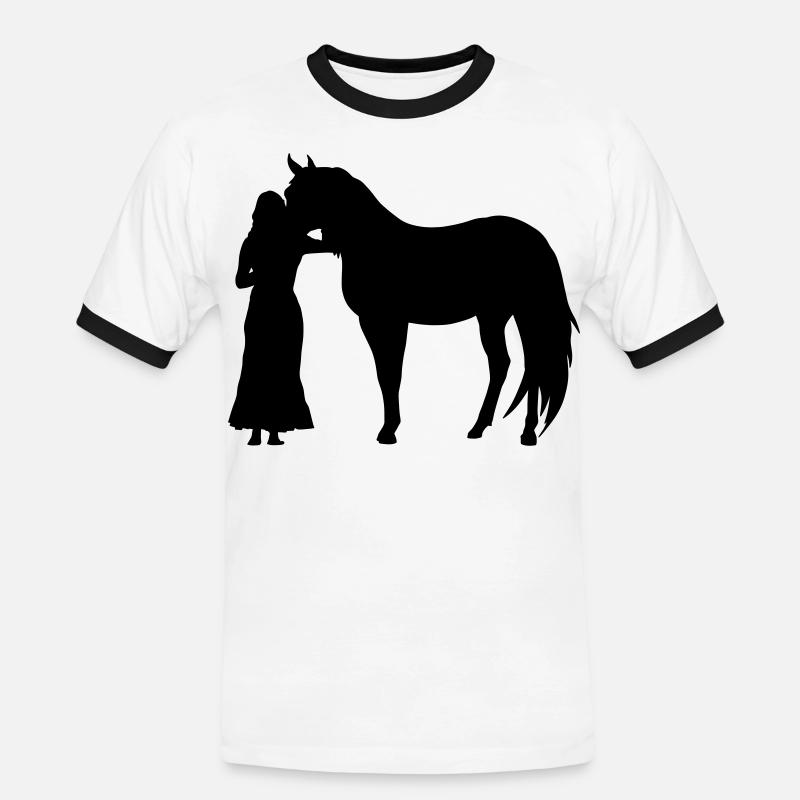 Frau mit Pferd - Männer Kontrast-T-Shirt - Weiß/Schwarz