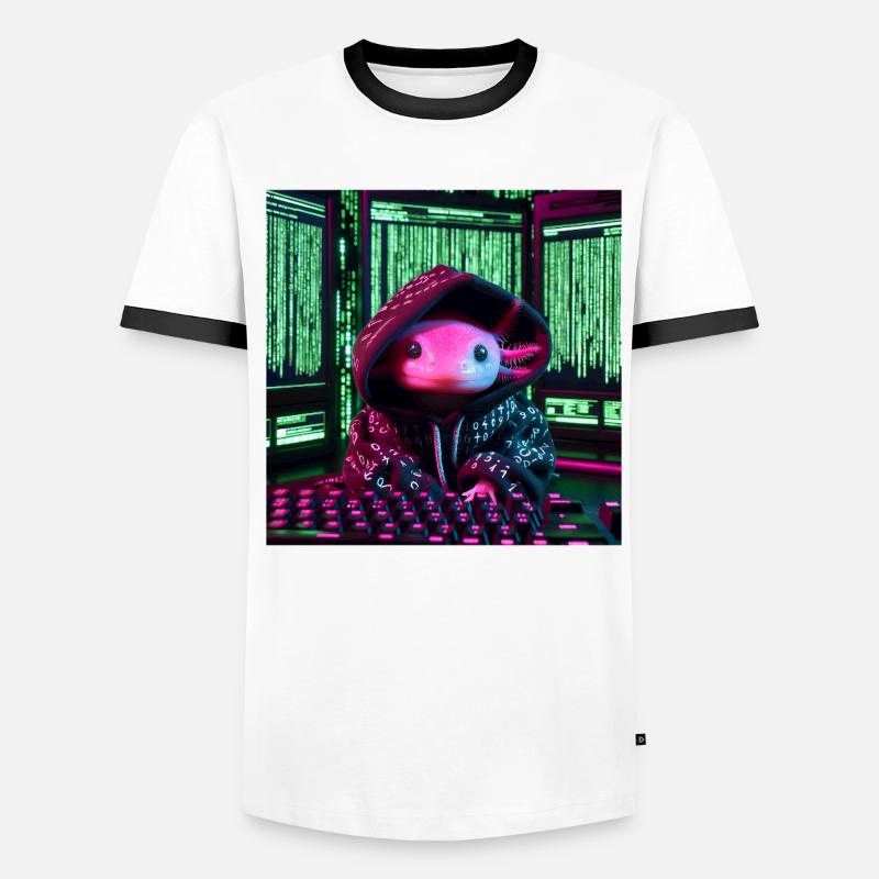 Cyber-Axolotl im digitalen Code-Look - Männer Kontrast-T-Shirt - Weiß/Schwarz