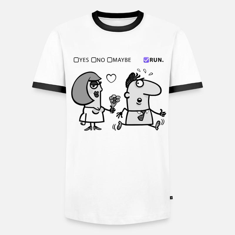 Liebe oder Flucht – Skurriles Humor-Design - Männer Kontrast-T-Shirt - Weiß/Schwarz
