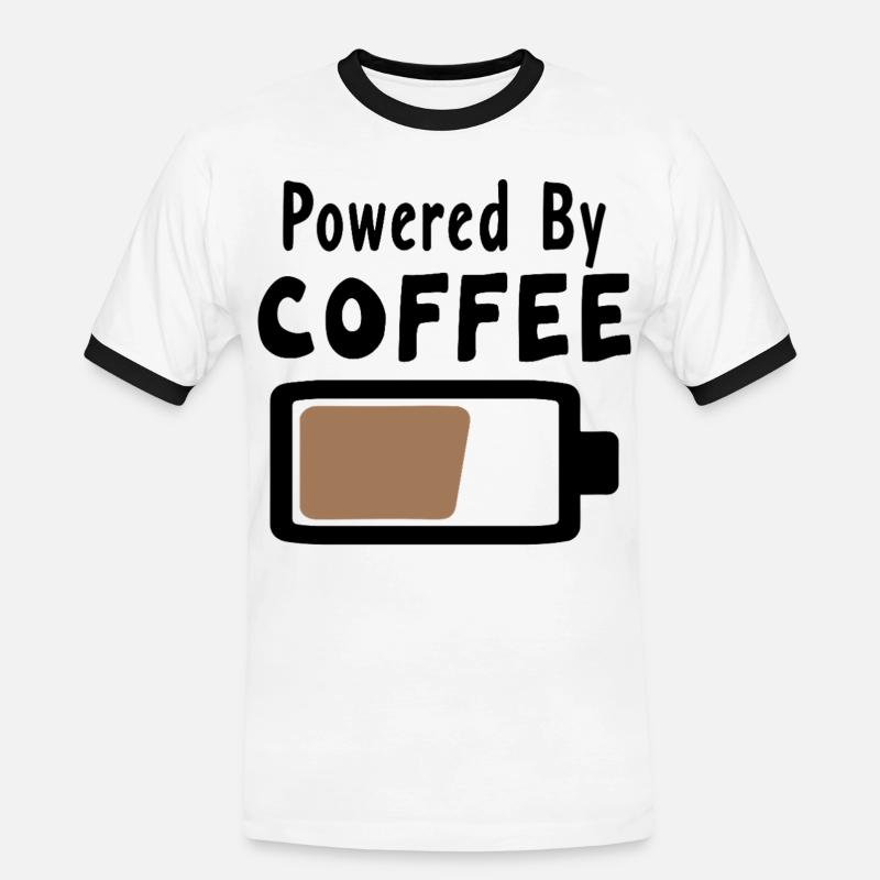 Powered By Coffee - Kaffee Statement Spruch - Männer Kontrast-T-Shirt - Weiß/Schwarz