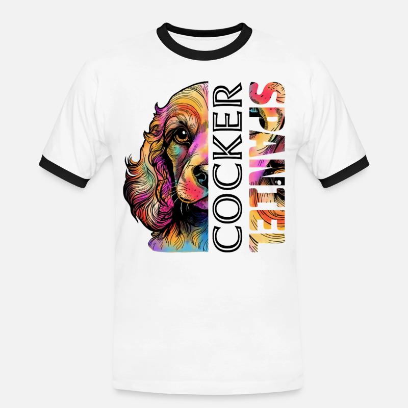 Farbenfroher Cocker Spaniel - Männer Kontrast-T-Shirt - Weiß/Schwarz