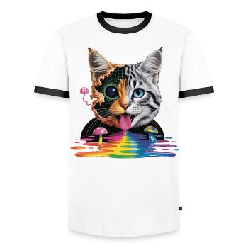 Surreales Katzen-Half-Glitch-Design - Männer Kontrast-T-Shirt - Weiß/Schwarz - Vorne - AI Model Female 172 light (172cm) & AI Model Male 178 dark (178cm)
