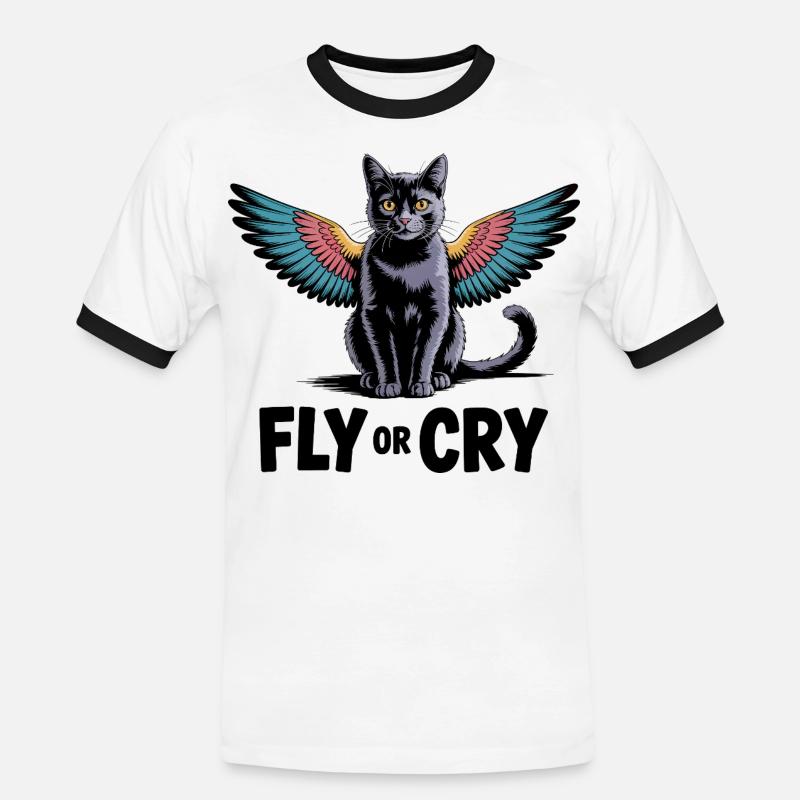 Fliege oder rufe Katze - Männer Kontrast-T-Shirt - Weiß/Schwarz
