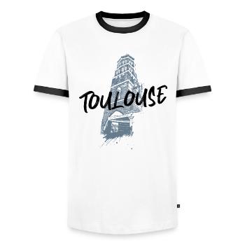 Illustration monochrome Toulouse Saint-Nicolas - Men's Ringer Shirt - white/black - Front - AI Model Female 172 light (172cm) & AI Model Male 178 dark (178cm)