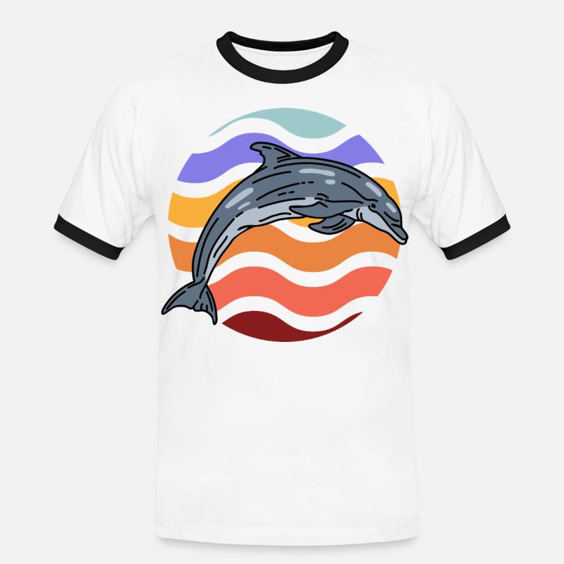Dolphin in wave pattern - Men's Ringer Shirt - white/black