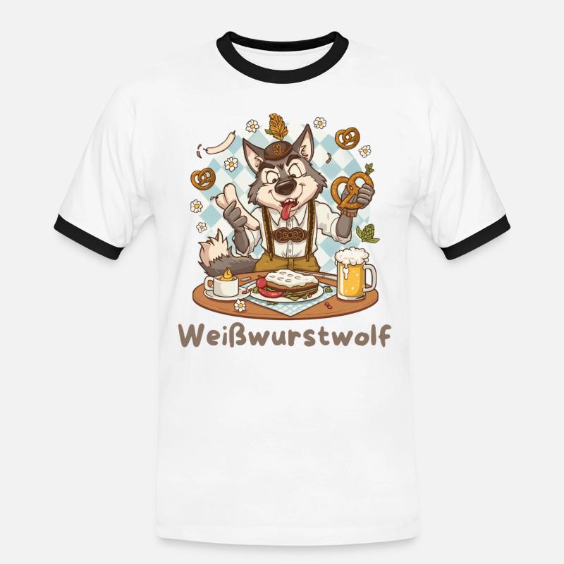 Weißwurstwolf Kochheld Bavarian - Männer Kontrast-T-Shirt - Weiß/Schwarz