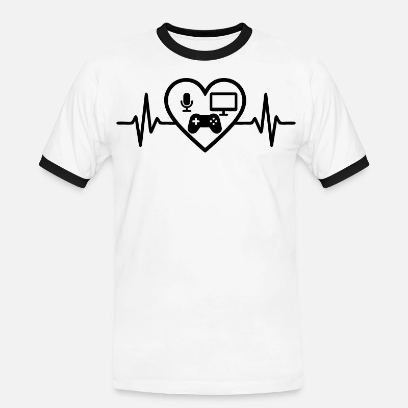 Streaming Gamer Herz Mikro Bildschirm Controller - Männer Kontrast-T-Shirt - Weiß/Schwarz