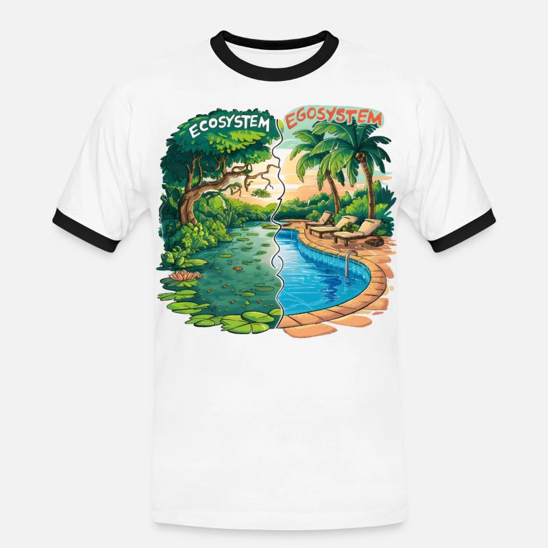 Ecosystem vs Egosystem Eco-Friendly Message - Men's Ringer Shirt - white/black