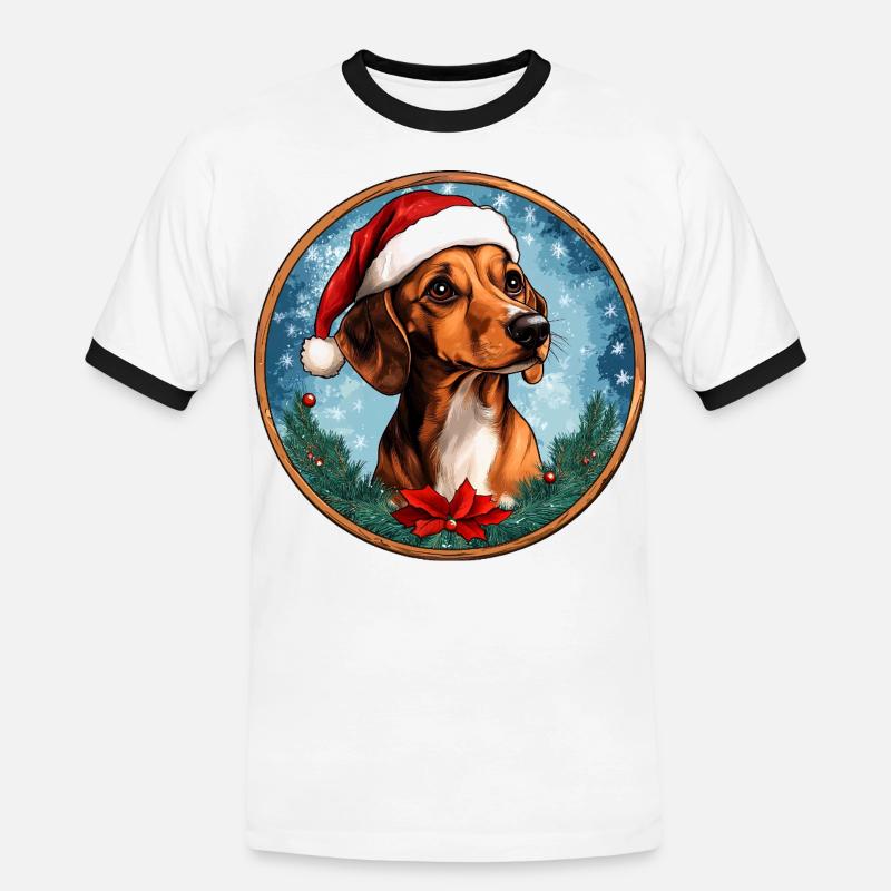 Dackel Weihnachtsmann - Männer Kontrast-T-Shirt - Weiß/Schwarz