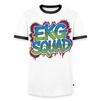 Cardiac Tech EKG Squad Pacemaker Technician - Männer Kontrast-T-Shirt - Weiß/Schwarz - Vorne - AI Model Female 172 light (172cm) & AI Model Male 178 dark (178cm)