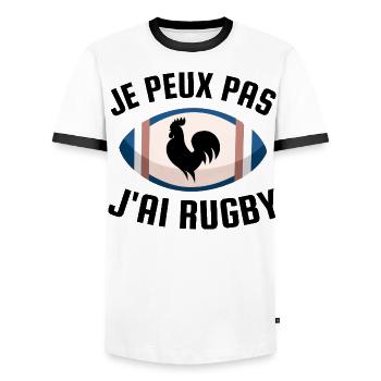 Je peux pas j ai rugby - T-shirt contrasté Homme - blanc/noir - Devant - AI Model Female 172 light (172cm) & AI Model Male 178 dark (178cm)