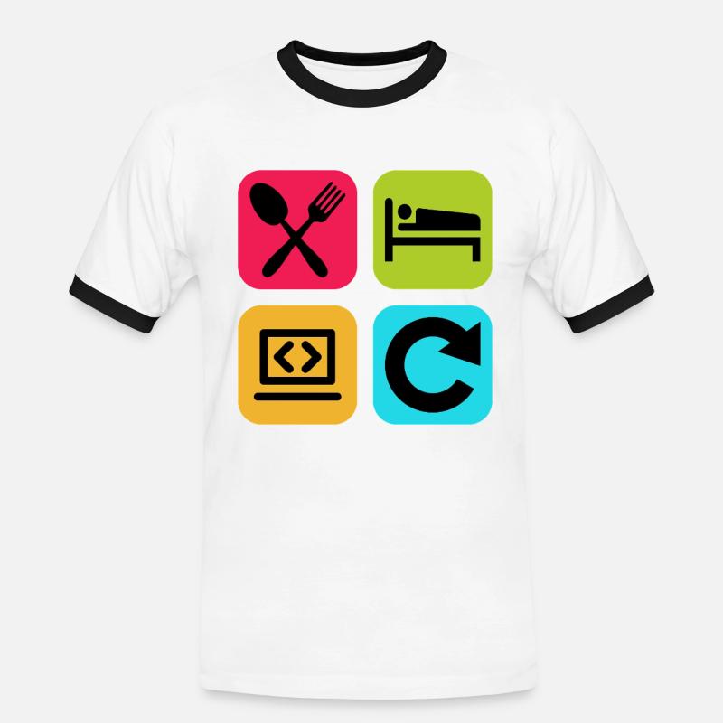 Essen, schlaf, Programm wiederholen, lustiger Zitatcode - Männer Kontrast-T-Shirt - Weiß/Schwarz