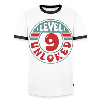 Level 9 Unlocked – Gamer Birthday Design - Men's Ringer Shirt - white/black - Front - AI Model Female 172 light (172cm) & AI Model Male 178 dark (178cm)