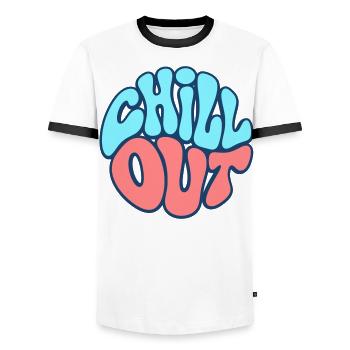 Chill Out Couleurs de typographie sélectionnables - T-shirt contrasté Homme - blanc/noir - Devant - AI Model Female 172 light (172cm) & AI Model Male 178 dark (178cm)