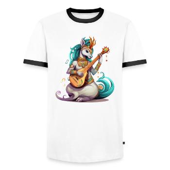 Musicien licorne avec luth doré - T-shirt contrasté Homme - blanc/noir - Devant - AI Model Female 172 light (172cm) & AI Model Male 178 dark (178cm)