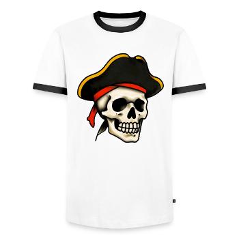Klassischer Tattoo-Piratenschädel - Männer Kontrast-T-Shirt - Weiß/Schwarz - Vorne - AI Model Female 172 light (172cm) & AI Model Male 178 dark (178cm)