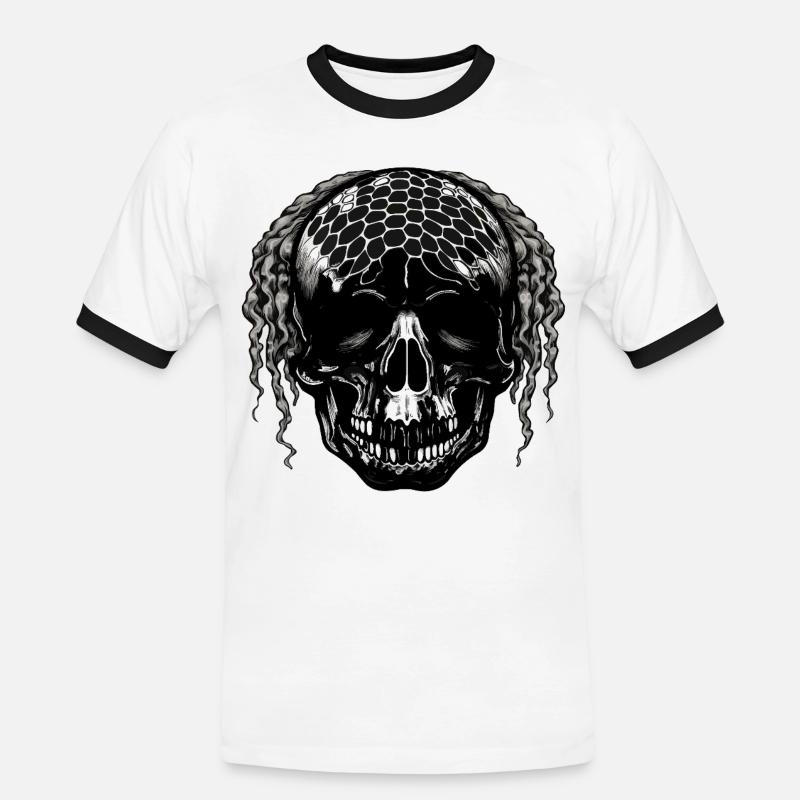 Skull with Mesh Pattern Dreadlocks - Men's Ringer Shirt - white/black