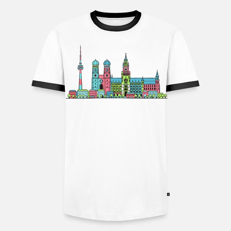 Münchner Stadtskyline Marienplatz Moderne Linienkunst - Männer Kontrast-T-Shirt - Weiß/Schwarz