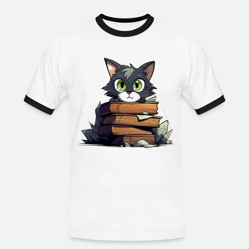 Cat Book Stack - Men's Ringer Shirt - white/black