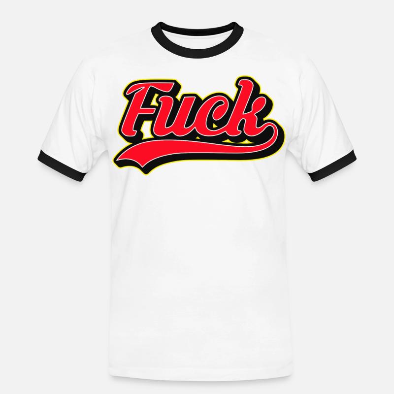 Bold F Word Retro Script Tee - Men's Ringer Shirt - white/black