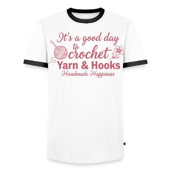 Its A Good Day To Crochet Yarn And Hooks Handmade - Men's Ringer Shirt - white/black - Front - AI Model Female 172 light (172cm) & AI Model Male 178 dark (178cm)