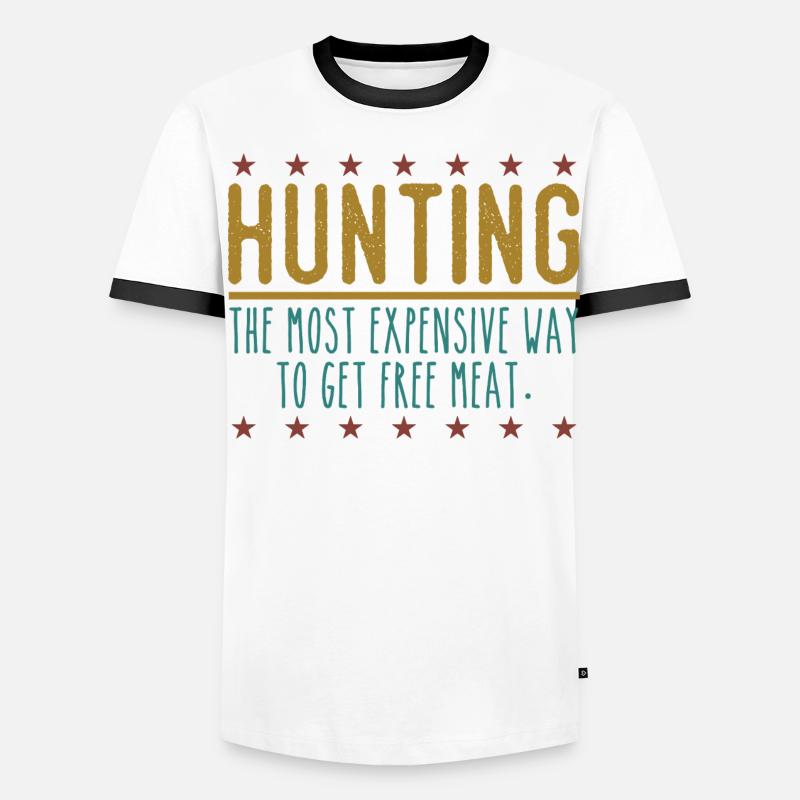 Jäger Lustiger Spruch – Gratis Fleisch Design - Männer Kontrast-T-Shirt - Weiß/Schwarz