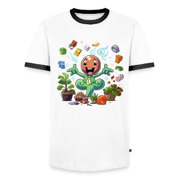 Cheerful plant superhero - Men's Ringer Shirt - white/black - Front - AI Model Female 172 light (172cm) & AI Model Male 178 dark (178cm)