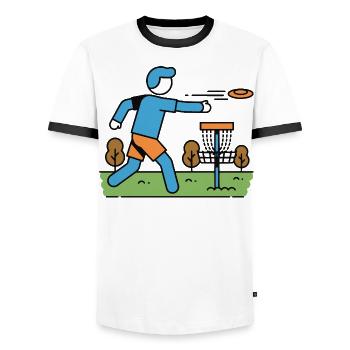 Disc Golf Flying Disc Golfer Disc Golf Korb - Männer Kontrast-T-Shirt - Weiß/Schwarz - Vorne - AI Model Female 172 light (172cm) & AI Model Male 178 dark (178cm)