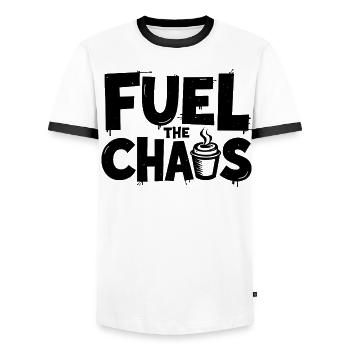 Alimentez le chaos Coffee Dicton pour les rebelles - T-shirt contrasté Homme - blanc/noir - Devant - AI Model Female 172 light (172cm) & AI Model Male 178 dark (178cm)