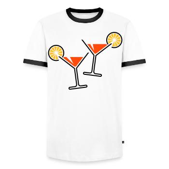 2 Cocktailgläser / Cocktail / Martini + (Orange) - Männer Kontrast-T-Shirt - Weiß/Schwarz - Vorne - AI Model Female 172 light (172cm) & AI Model Male 178 dark (178cm)