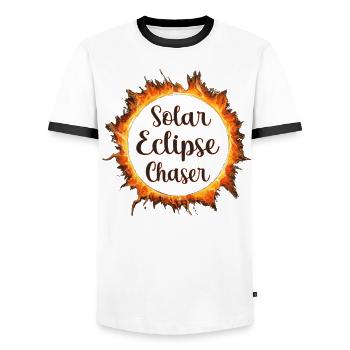 Solar eclipse chaser - Men's Ringer Shirt - white/black - Front - AI Model Female 172 light (172cm) & AI Model Male 178 dark (178cm)