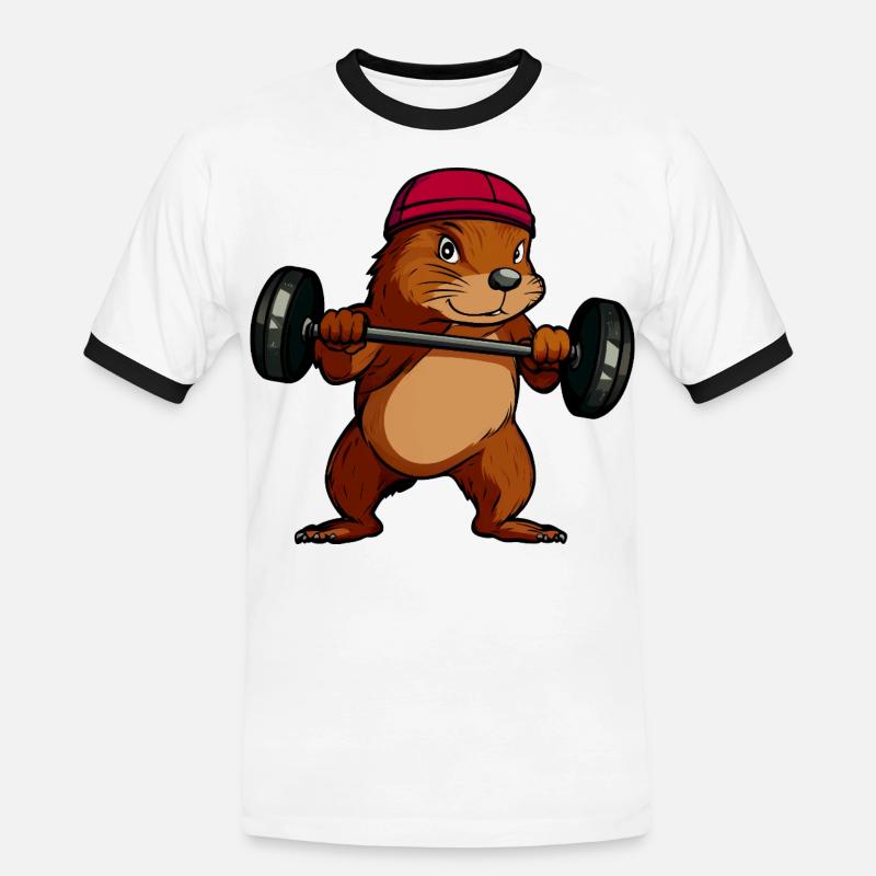Kraftvoller Eichhörnchen-Hantelheld - Männer Kontrast-T-Shirt - Weiß/Schwarz