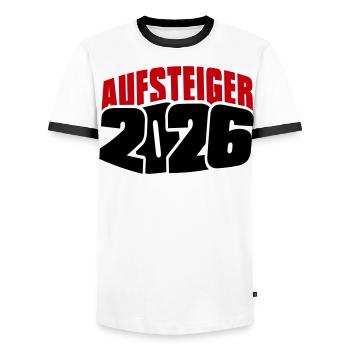 Aufsteiger 2026 Aufstieg - Männer Kontrast-T-Shirt - Weiß/Schwarz - Vorne - AI Model Female 172 light (172cm) & AI Model Male 178 dark (178cm)