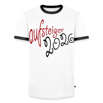 Aufsteiger 2026 Aufstieg - Männer Kontrast-T-Shirt - Weiß/Schwarz - Vorne - AI Model Female 172 light (172cm) & AI Model Male 178 dark (178cm)
