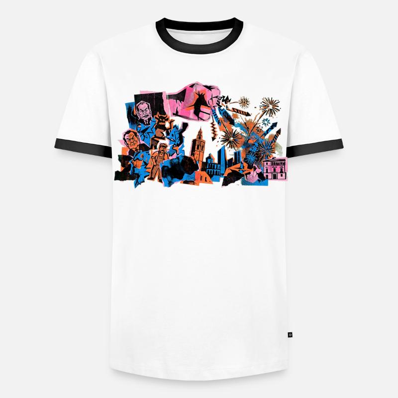Fallas De Valencia Fireworks Risograph - Men's Ringer Shirt - white/black