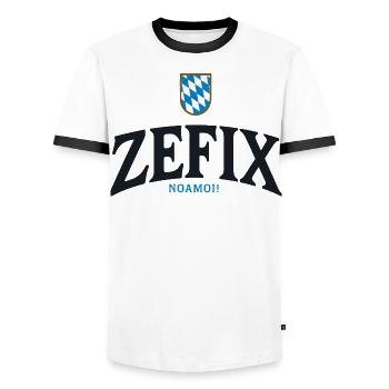 ZEFIX Bavarian Crest - Men's Ringer Shirt - white/black - Front - AI Model Female 172 light (172cm) & AI Model Male 178 dark (178cm)