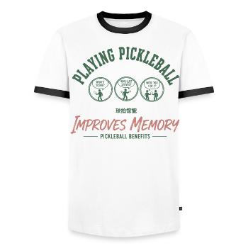 Pickleball, lustiger Spieler, Pickle Ball spielt Liebe. - Männer Kontrast-T-Shirt - Weiß/Schwarz - Vorne - AI Model Female 172 light (172cm) & AI Model Male 178 dark (178cm)