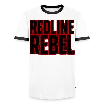 Redline Rebel Shirt für Männer Streetwear - Männer Kontrast-T-Shirt - Weiß/Schwarz - Vorne - AI Model Female 172 light (172cm) & AI Model Male 178 dark (178cm)