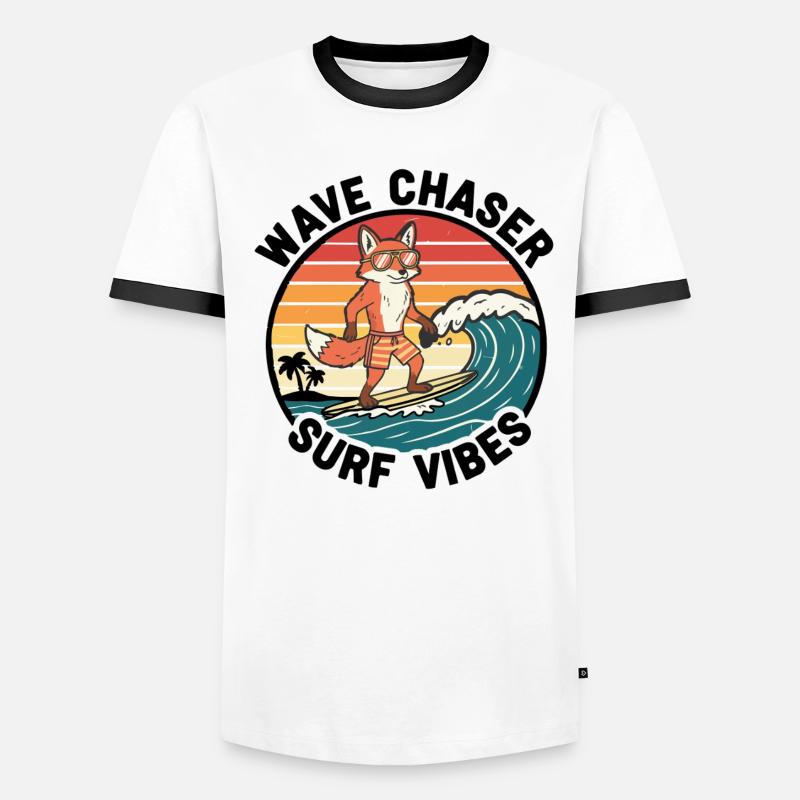 Fox Surfer Wave Chaser Surf Vibes - Men's Ringer Shirt - white/black