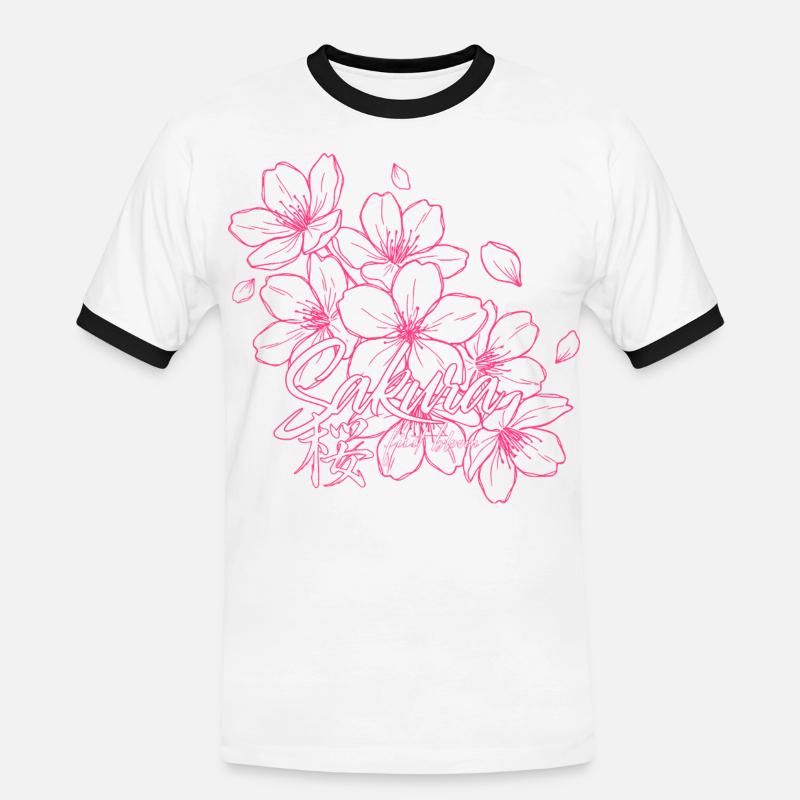 Sakura Cherry Blossoms in Pink - Men's Ringer Shirt - white/black