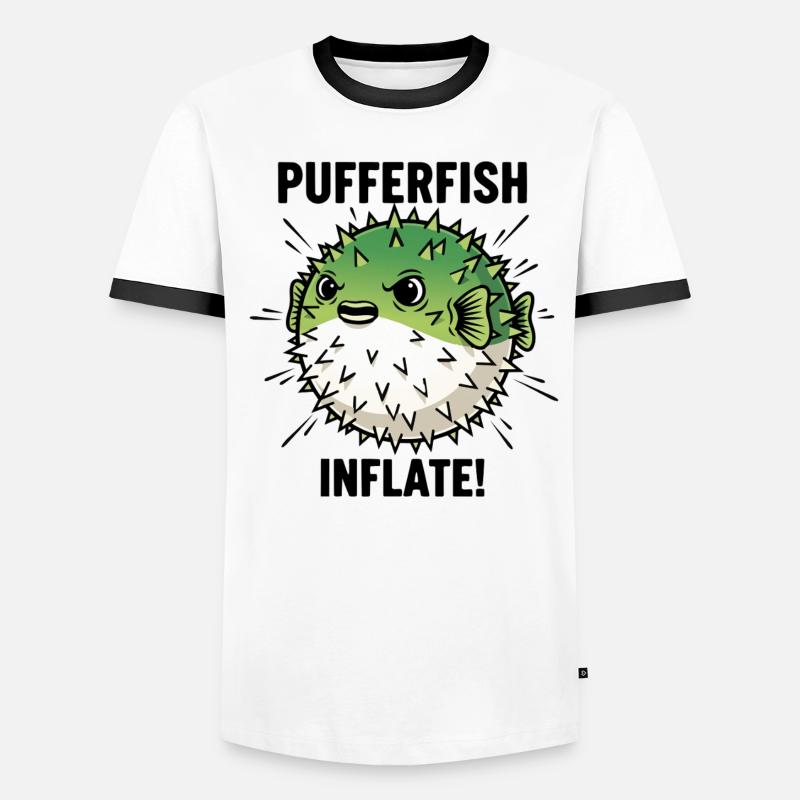 Globe Fish Danger Inflate Black Pufferfish - Men's Ringer Shirt - white/black