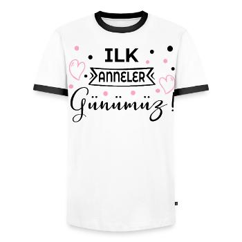 Erster Muttertag Türkisch - Männer Kontrast-T-Shirt - Weiß/Schwarz - Vorne - AI Model Female 172 light (172cm) & AI Model Male 178 dark (178cm)