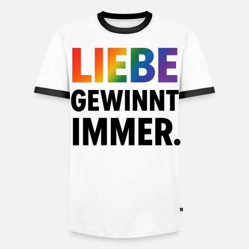 Regenbogen Spruch Liebe Gewinnt Immer - Männer Kontrast-T-Shirt - Weiß/Schwarz