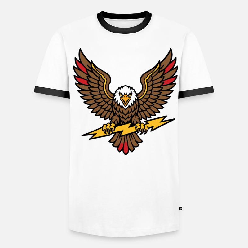 Old school tattoo style lightning eagle - Men's Ringer Shirt - white/black