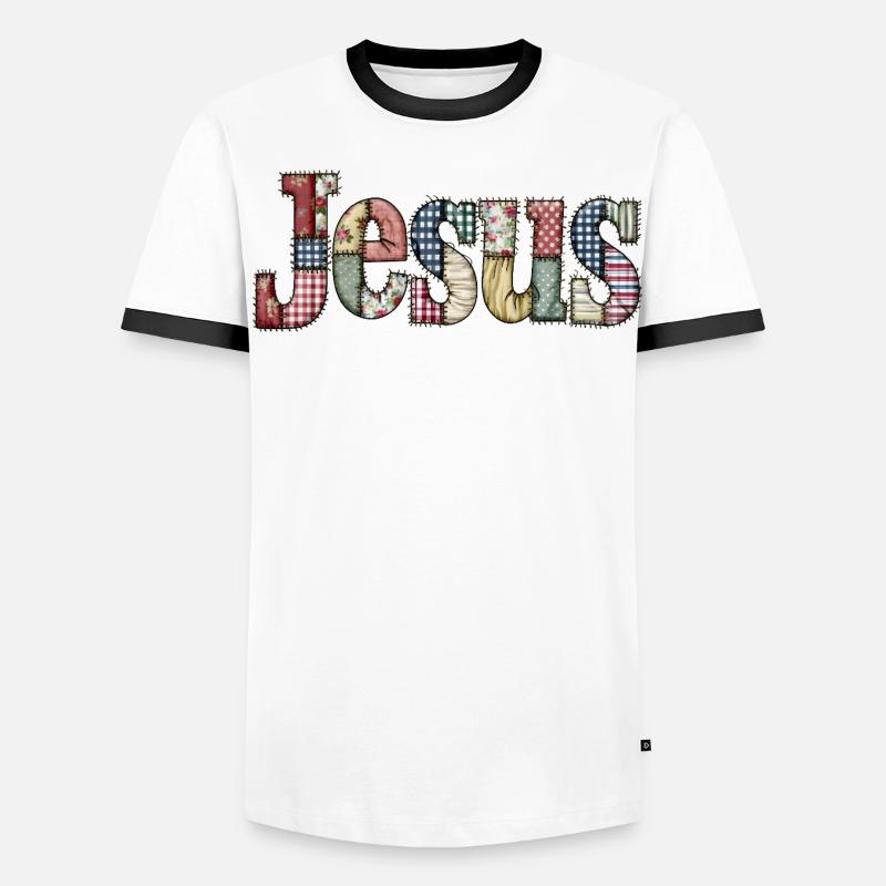 Patchwork Jesus Schriftzug - Männer Kontrast-T-Shirt - Weiß/Schwarz