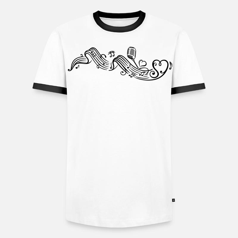 Notenblatt mit microphon, music, notes, clef - Männer Kontrast-T-Shirt - Weiß/Schwarz