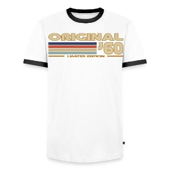 1960 - Men's Ringer Shirt - white/black - Front - AI Model Female 172 light (172cm) & AI Model Male 178 dark (178cm)
