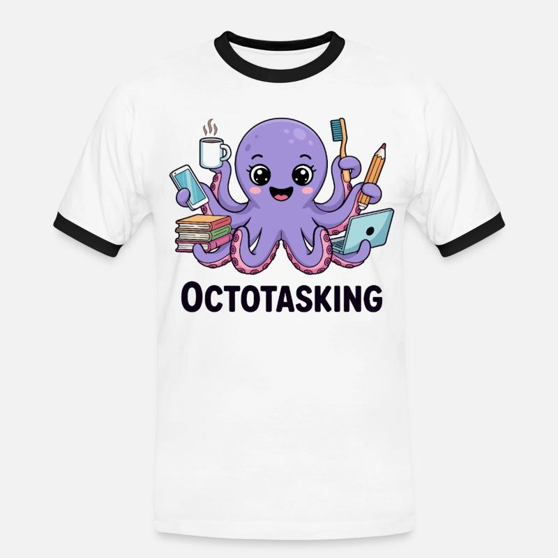Octotasking Creature in Multitask Mode - Men's Ringer Shirt - white/black
