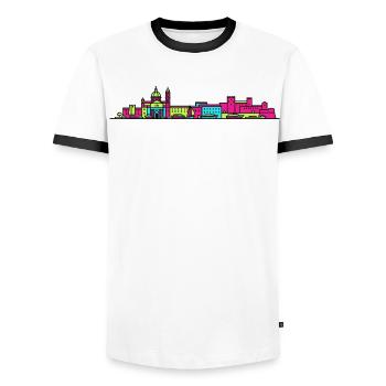 Bari City Skyline Old Town Modern Line Art - Männer Kontrast-T-Shirt - Weiß/Schwarz - Vorne - AI Model Female 172 light (172cm) & AI Model Male 178 dark (178cm)